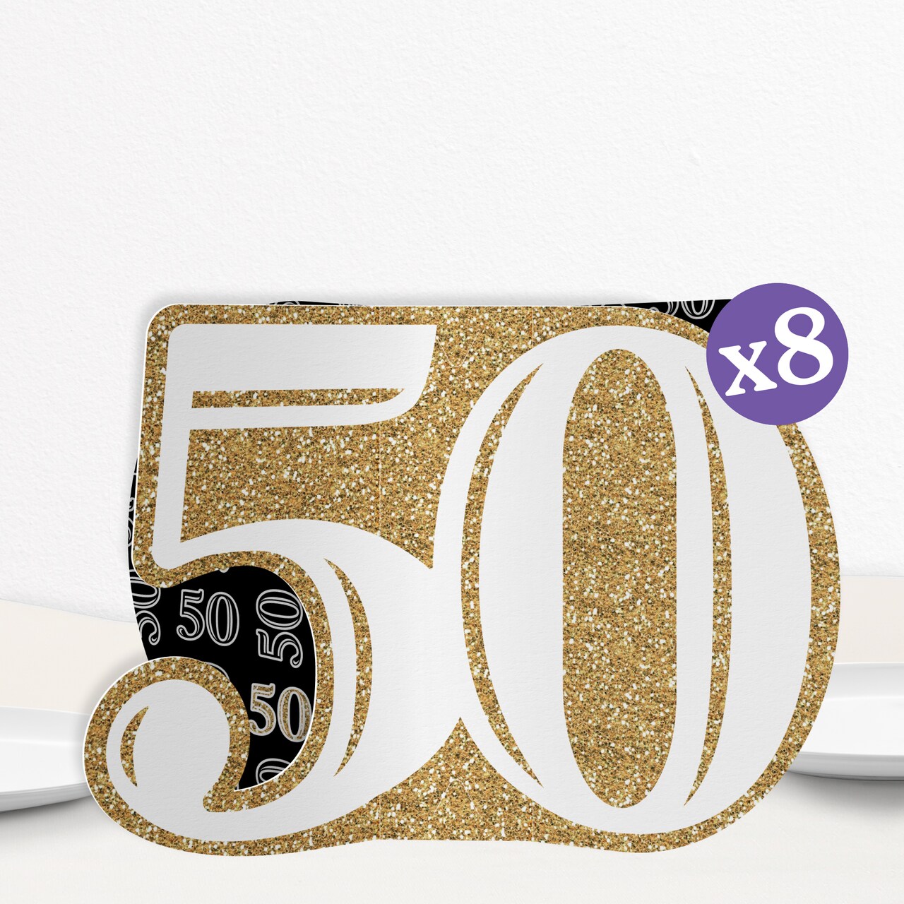 Big Dot of Happiness 3D Gold 50th Birthday Centerpiece Table Decorations, Freestanding Adult 50th Birthday Party Centerpieces - 8 Count